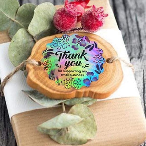 Last set🎉 50 THANK YOU Holographic Silver with floral - scalloped stickers - Picture 2 of 4